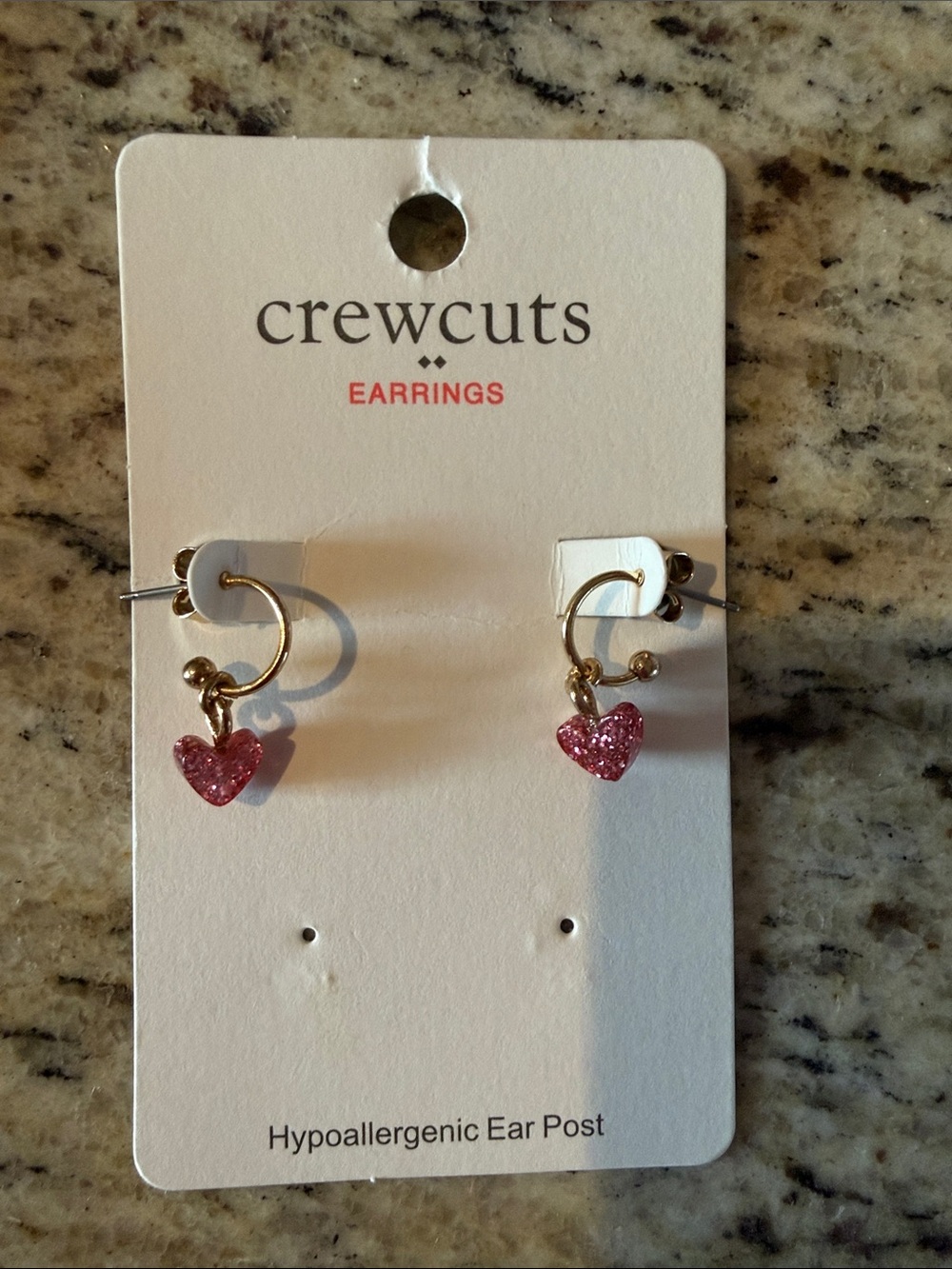 Crewcuts Gold Hoop Earrings with Pink Glitter Heart Charms